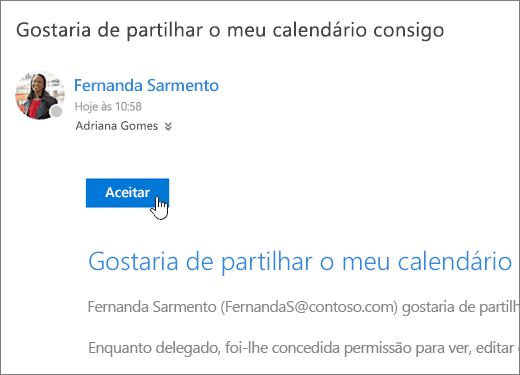 Uma captura de ecrã de um convite de calendário partilhado.