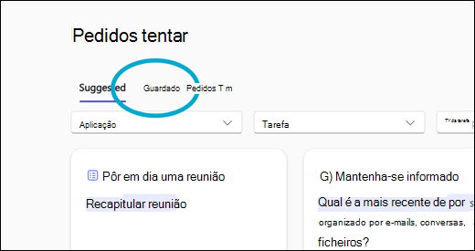 A biblioteca de mensagens do Copilot Lab com o separador Mensagens guardadas realçado.