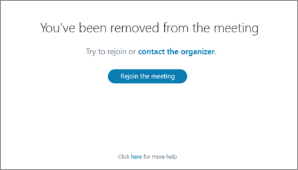 Mensagem de erro: foi removida da reunião