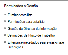 Permissões de lista e Definições ligações