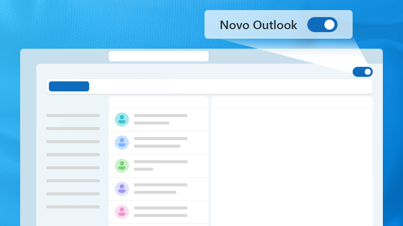 Ilustração das janelas do Outlook a realçar o novo alternador do Outlook