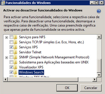 Caixa de diálogo Funcionalidades do Windows