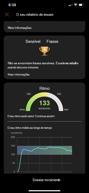 Vista do relatório do Orientador de Apresentações