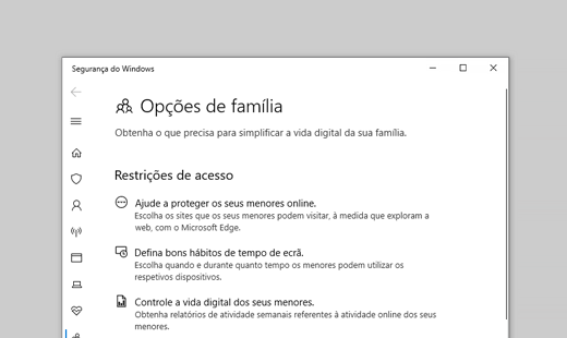 Opções de família da Segurança do Windows