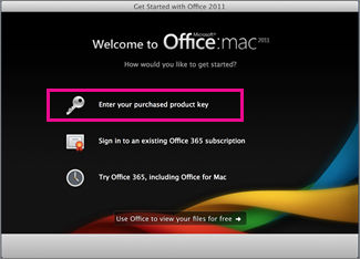 Ecrã de ativação do Office para Mac