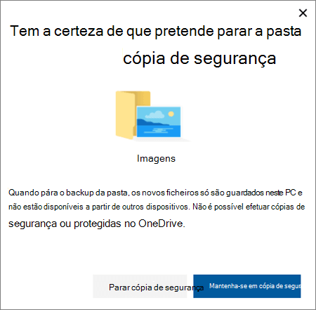 Captura de ecrã de quando para de proteger pastas no OneDrive
