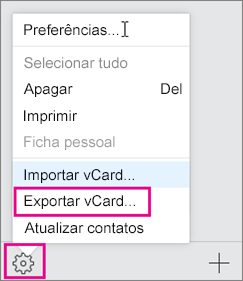 Selecione o menu Ações e, em seguida, selecione Exportar.