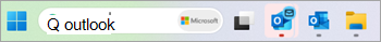 Captura de ecrã do Outlook (novo) e do Outlook (clássico) na barra de tarefas