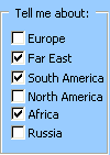 Exemplo de um controlo de caixa de verificação da barra de ferramentas Formulários