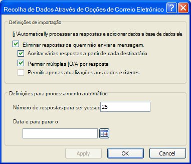 Caixa de diálogo Recolher Dados Utilizando Opções de Correio Electrónico