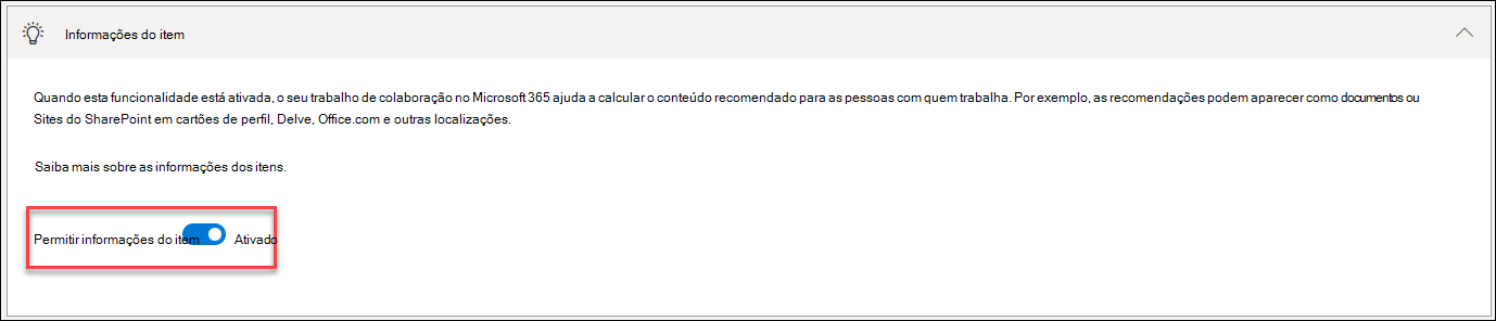 captura de ecrã de desativar a inteligência dos itens