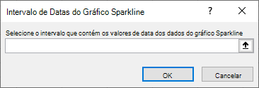 Selecione o intervalo que contém os valores de data para os dados do Gráfico Sparkline na caixa de diálogo Intervalo de Datas do Gráfico Sparkline.