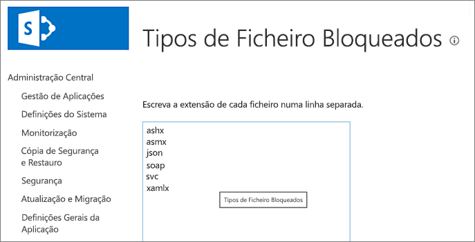 Lista de ficheiros bloqueados