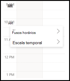 As opções Time zones and Time scale options in the calendar. 