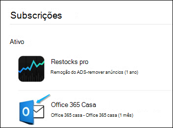 A imagem mostra que o Outlook foi usado para comprar o Office 365.