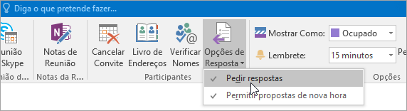 Captura de ecrã do botão Pedir Respostas no Outlook 2016 para Windows