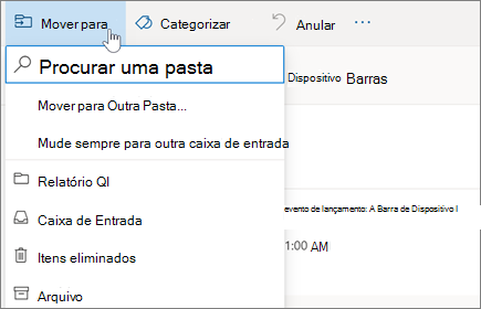 Mover um e-mail para uma pasta no Outlook na web