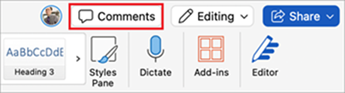 Botão Comentários no Word no Mac