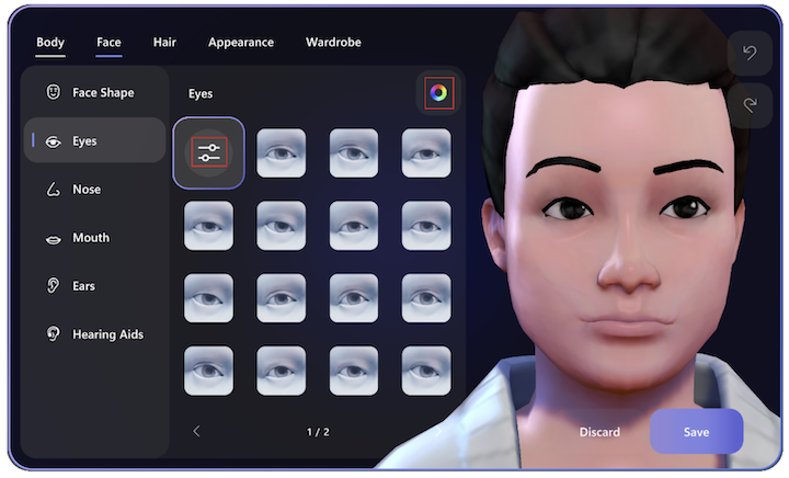 Cor e forma de olho do avatar