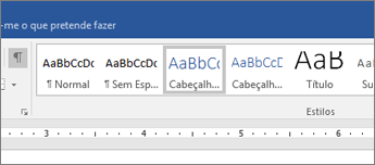 Captura de ecrã a mostrar as opções de estilos de título