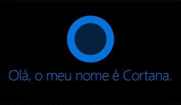 Logótipo da Cortana e as palavras "Olá. O meu nome é Cortana.".