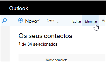 Uma captura de ecrã do botão Eliminar na barra de navegação do Outlook.
