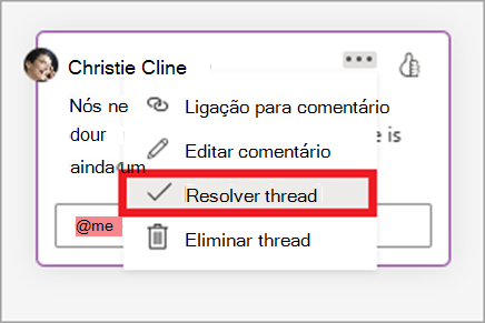 botão resolver comentário