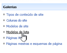 Link de modelo de lista no menu das Galerias