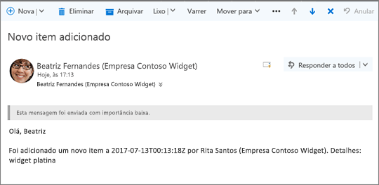 E-mail enviado por Microsoft Flow quando um item foi alterado