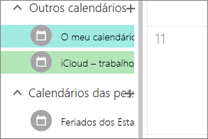 Calendário do iCloud apresentado em Outros calendários no Outlook para a Web