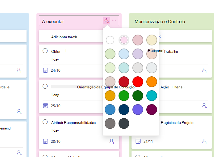 O seletor de cores de um registo foi aberto, com 25 cores à escolha.