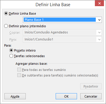 Captura de ecrã da caixa de diálogo Definir Linha Base.