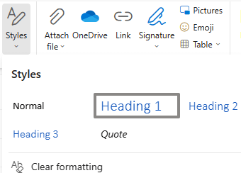 O menu Estilos no Outlook na Web.