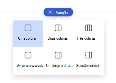 Captura de ecrã do painel de seleção de colunas.