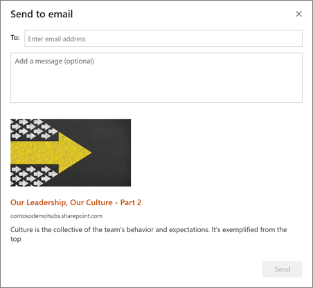 Captura de ecrã a mostrar a opção Enviar esta mensagem de Notícias por e-mail.