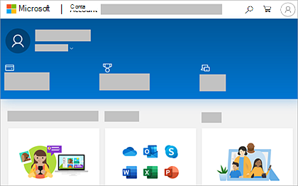 Captura de ecrã do dashboard da conta Microsoft