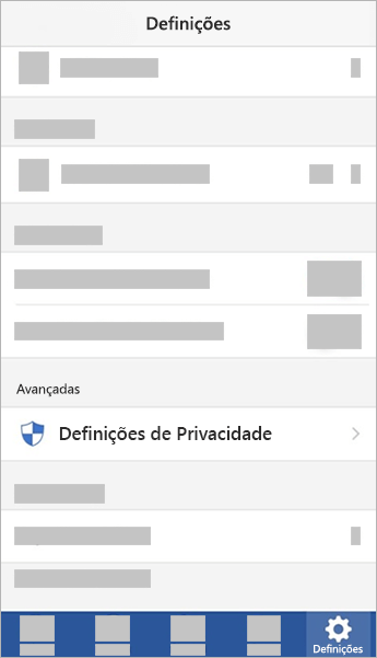 Captura de ecrã do botão Definições de Privacidade