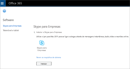 Uma imagem da página de instalação que verá se tiver o Plano do Skype para Empresas Online