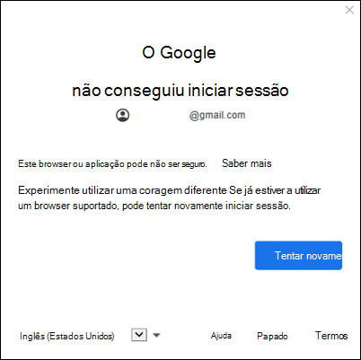 Erro ao adicionar a conta google ao Outlook clássico