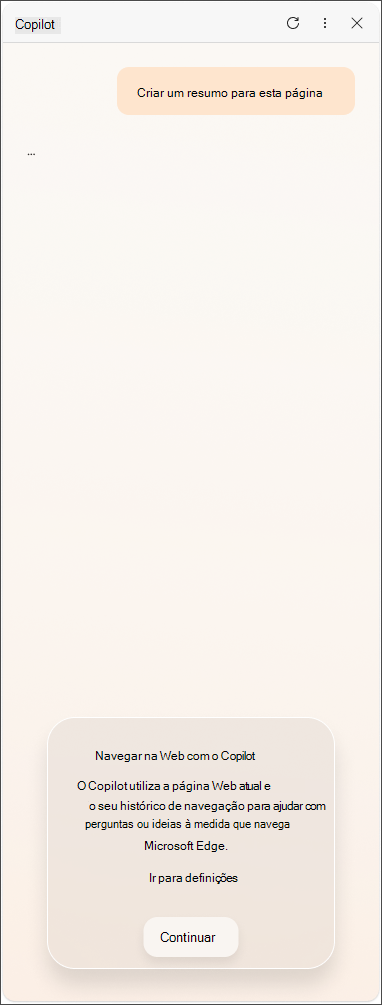 Mensagem de consentimento de dados do Copilot no Microsoft Edge