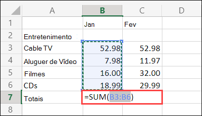 Célula da Soma Automática do Excel para a Web