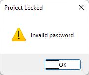Captura de ecrã do erro "Palavra-passe inválida"