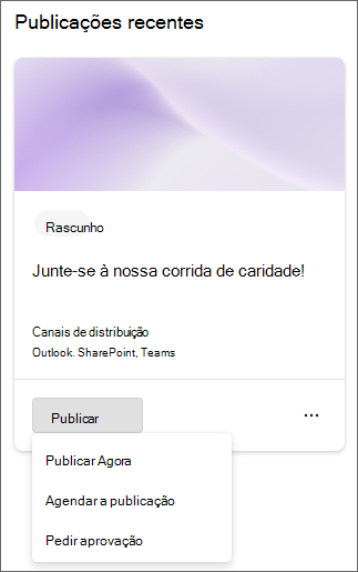 Captura de ecrã a mostrar o menu pendente de publicação.