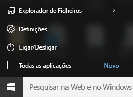 Aplicação definições do menu Iniciar do Windows 10