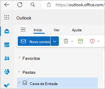 Captura de ecrã a mostrar Outlook na Web home page