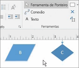 A ferramenta Conexão liga-se a formas com uma ligação por pontos em cada ponto final.