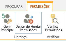 O controlo de permissões de lista/biblioteca a mostrar o botão Parar de Herdar Permissões