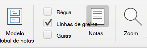 Captura de ecrã a mostrar a caixa de verificação Linhas de Grelha no separador Ver no Microsoft PowerPoint.