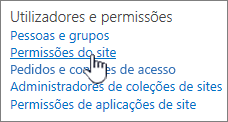 Item de menu Utilizadores e permissões