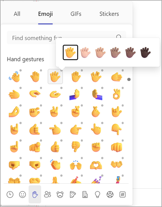 Captura de ecrã a mostrar como alterar o tom de pele dos emojis